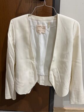 Rebecca Taylor Cream Collarless Open-Front Blazer